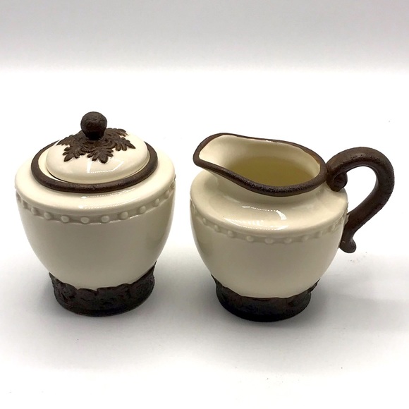 NWOT 4 pc. Set CBK porcelain sugar creamer salt pepper white and brown. - Picture 2 of 10